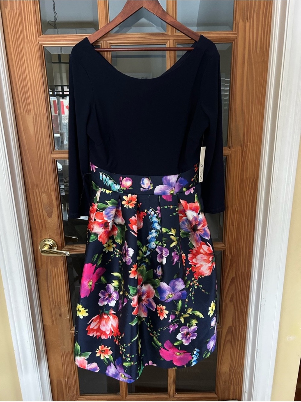 Eliza J Navy Floral Dress with Multicolor Blooms